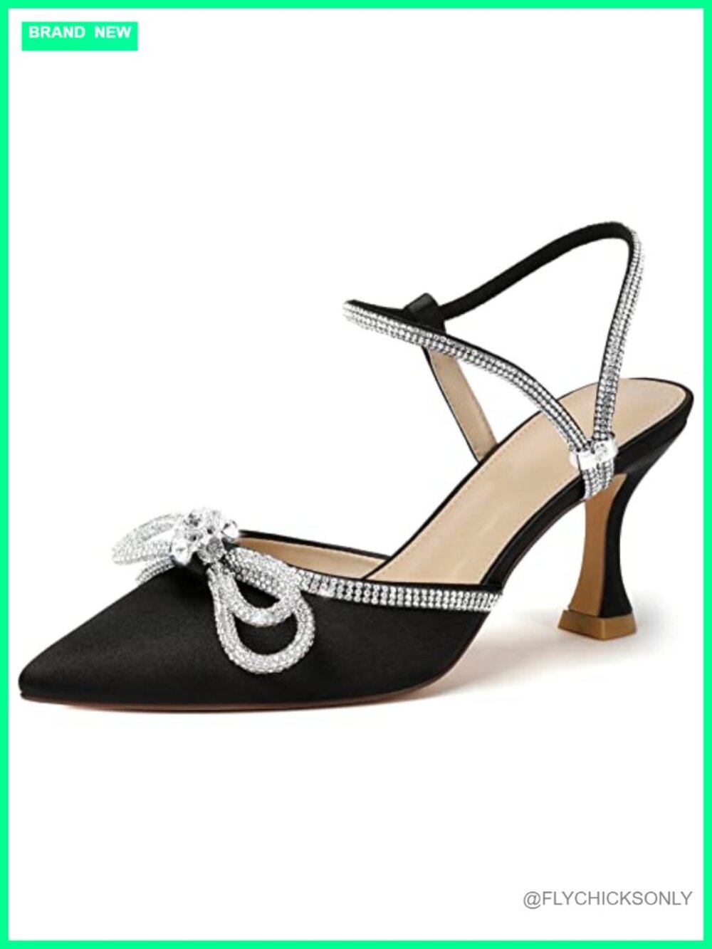 Women's Closed Toe Rhinestone Slingback Kitten Heels Adjustable Strap Pointed